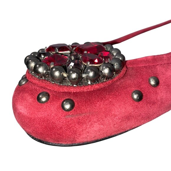 Stuart Weitzman Red Jewel Embellished studded Suede Flats Size 8 M - Picture 15 of 15